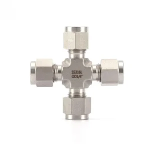 Cross-Type Tube Fitting with Dual Ferrules